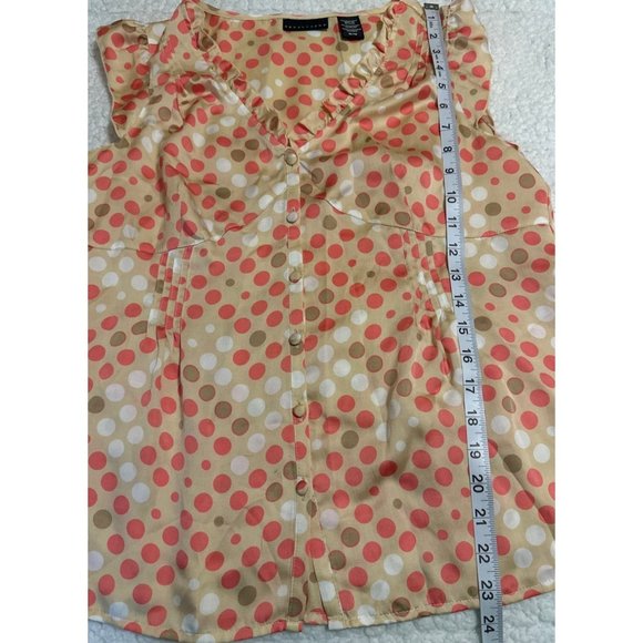 Apostrophe Blouse Short Sleeve Women's Orange White Beige Polka Dots Size M - Picture 6 of 7